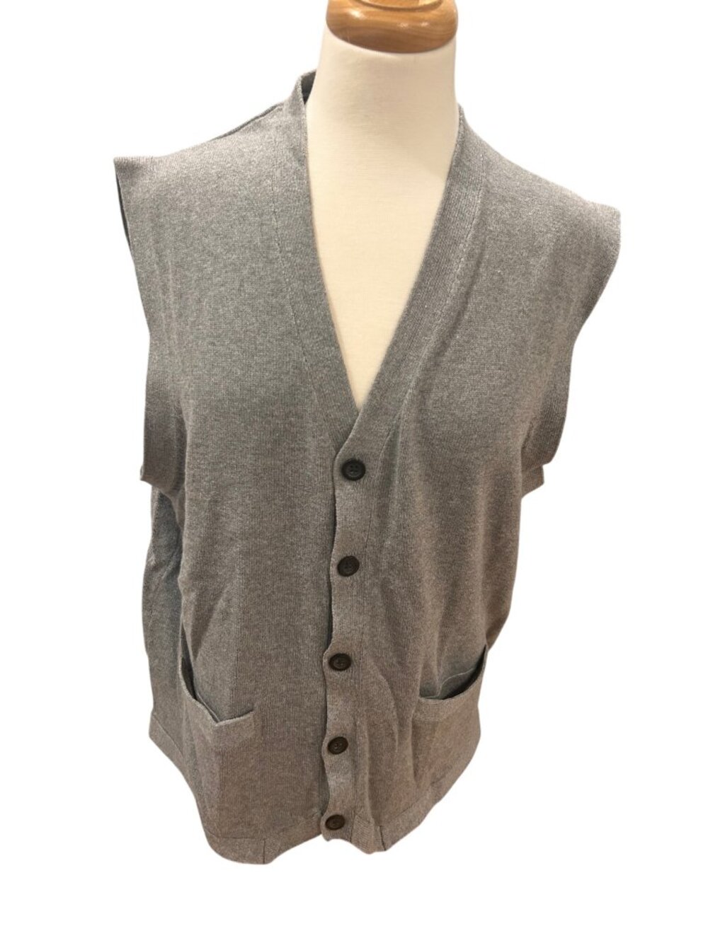 Chaps Gray Cotton Button Front Sweater Vest Large